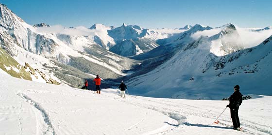 Skiing towards the sawmill site